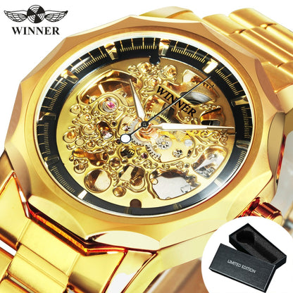 Men's Watch - 's Gold Skeleton Automatic Mechanical | Luminous Hands Irregular Case - product detail view 3