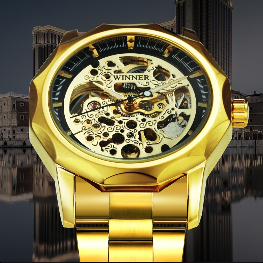 Men's Watch - 's Gold Skeleton Automatic Mechanical | Luminous Hands Irregular Case - product detail view 4