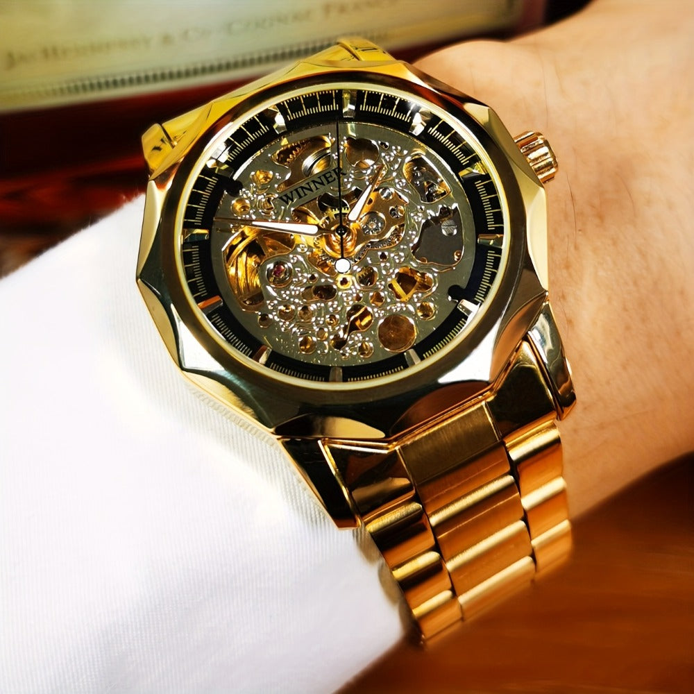 Men's Watch - 's Gold Skeleton Automatic Mechanical | Luminous Hands Irregular Case - product detail view 6