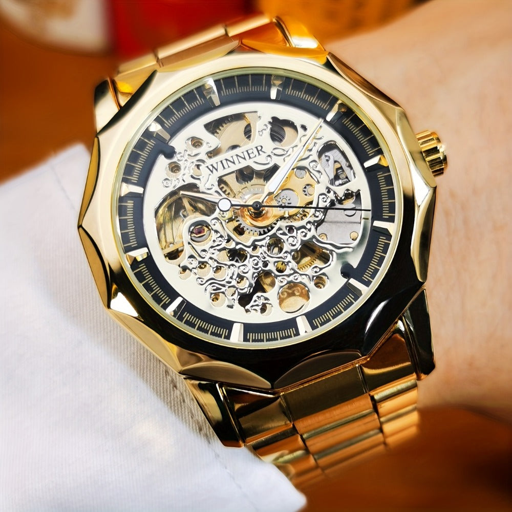 Men's Watch - 's Gold Skeleton Automatic Mechanical | Luminous Hands Irregular Case - product detail view 7