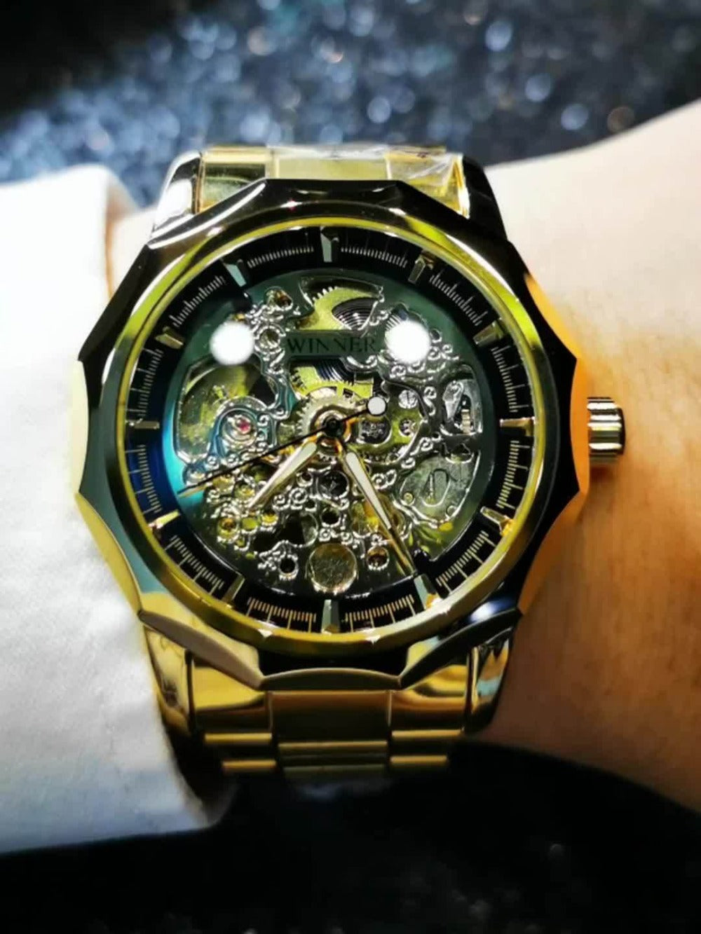 Men's Watch - 's Gold Skeleton Automatic Mechanical | Luminous Hands Irregular Case - product detail view 8