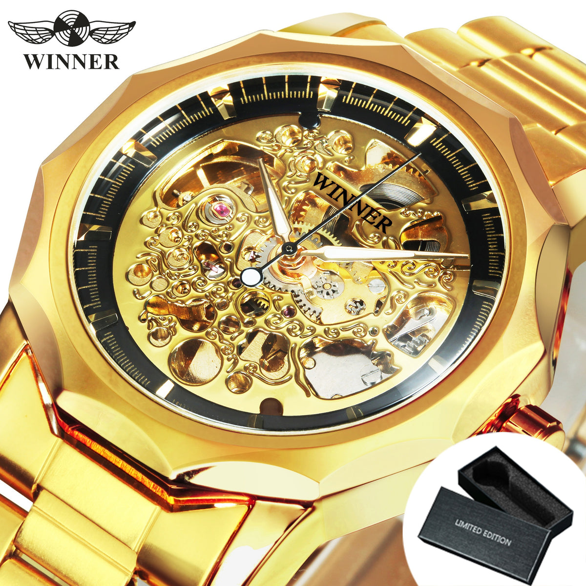 Men's Watch - 's Gold Skeleton Automatic Mechanical | Luminous Hands Irregular Case - product detail view 14