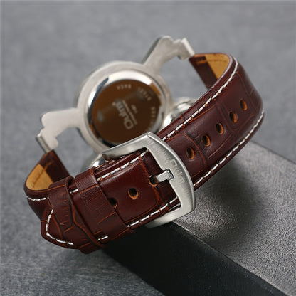Men's Watch - 's PU Leather Strap Triple Time Zone Dial, Trendy Fashion Wristwatch - product detail view 3