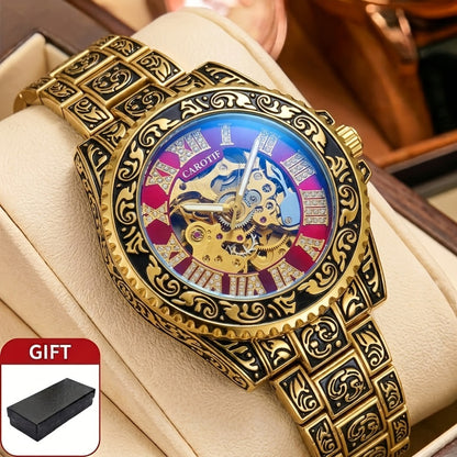 Men's Watch - 's Retro Skeleton Luminous with Steel Band - Vintage Carved - main product view