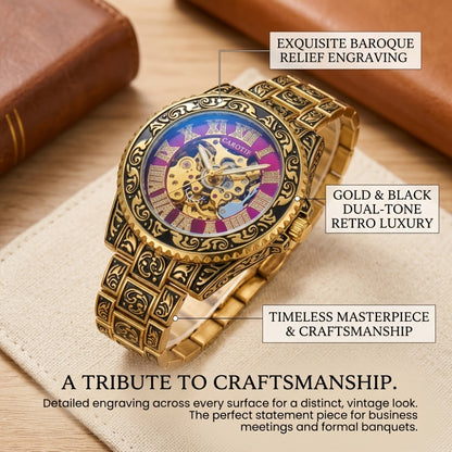 Men's Watch - 's Retro Skeleton Luminous with Steel Band - Vintage Carved - product detail view 5