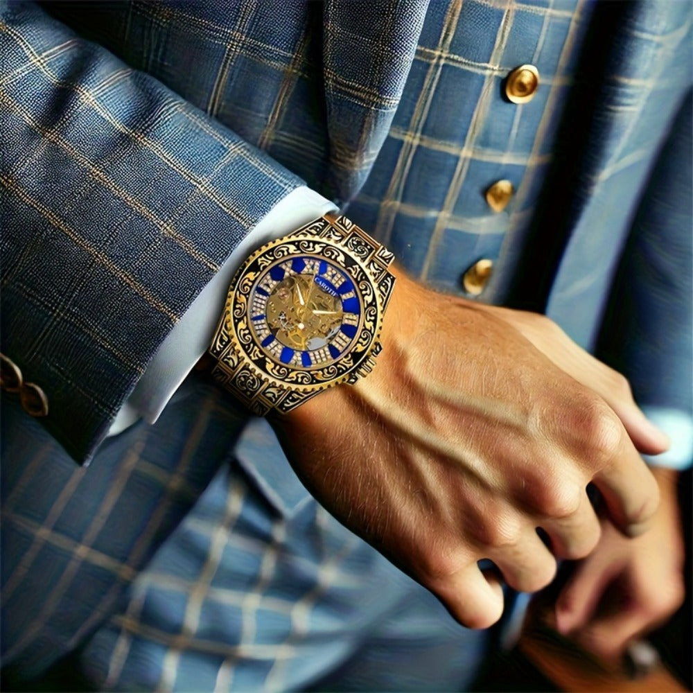 Men's Watch - 's Retro Skeleton Luminous with Steel Band - Vintage Carved - product detail view 13