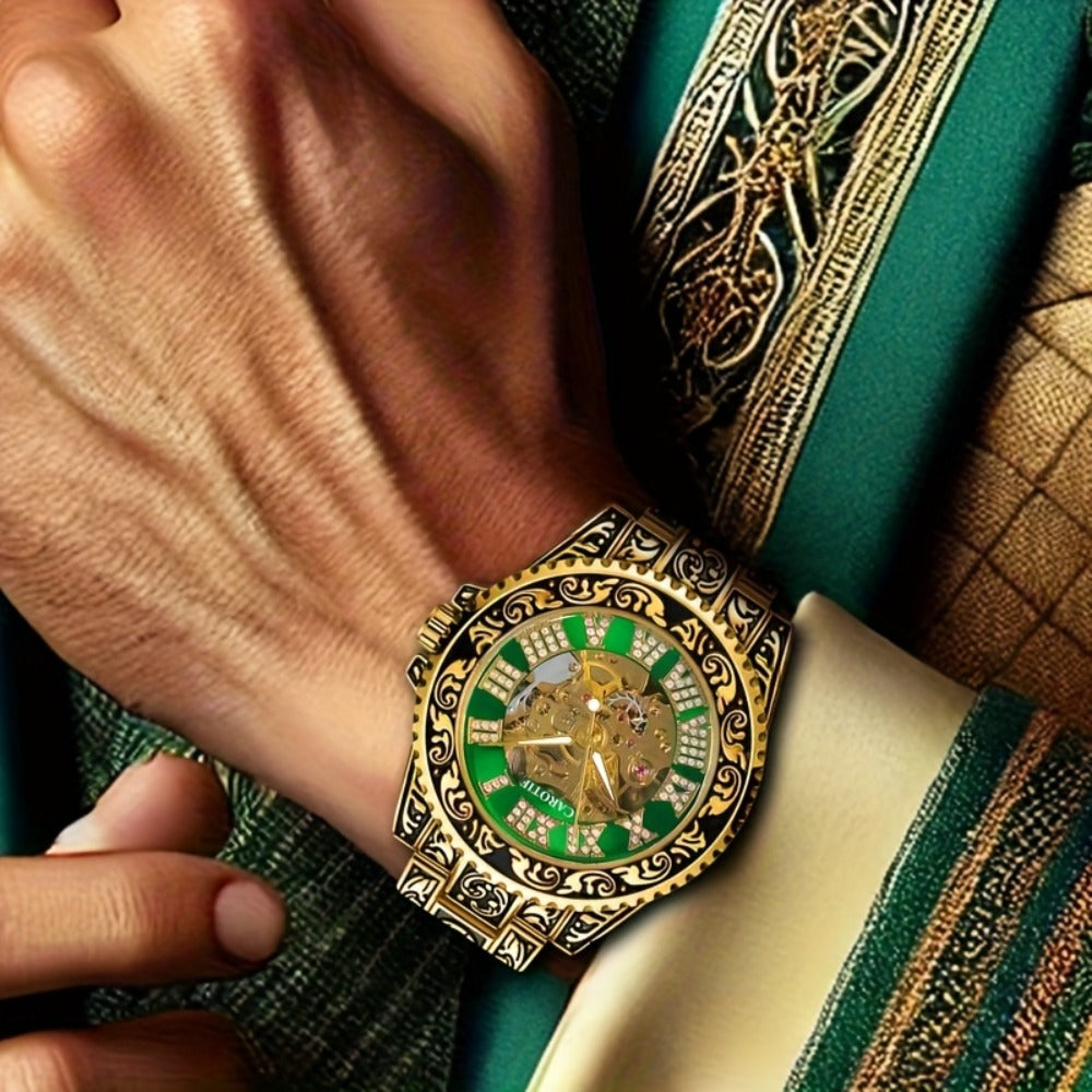Men's Watch - 's Retro Skeleton Luminous with Steel Band - Vintage Carved - product detail view 20