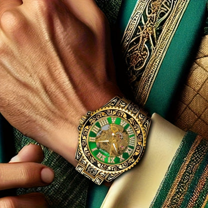 Men's Watch - 's Retro Skeleton Luminous with Steel Band - Vintage Carved - product detail view 20