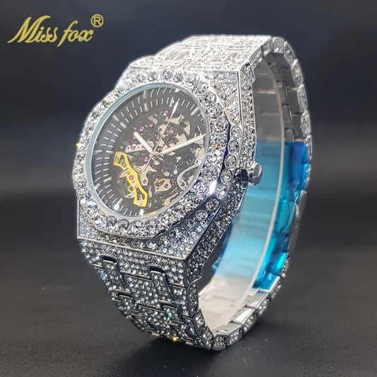 Men's Watch - 's Rhinestone Skeleton Mechanical | Hip-Hop Luxury Iced Out Diamond Dial - main product view
