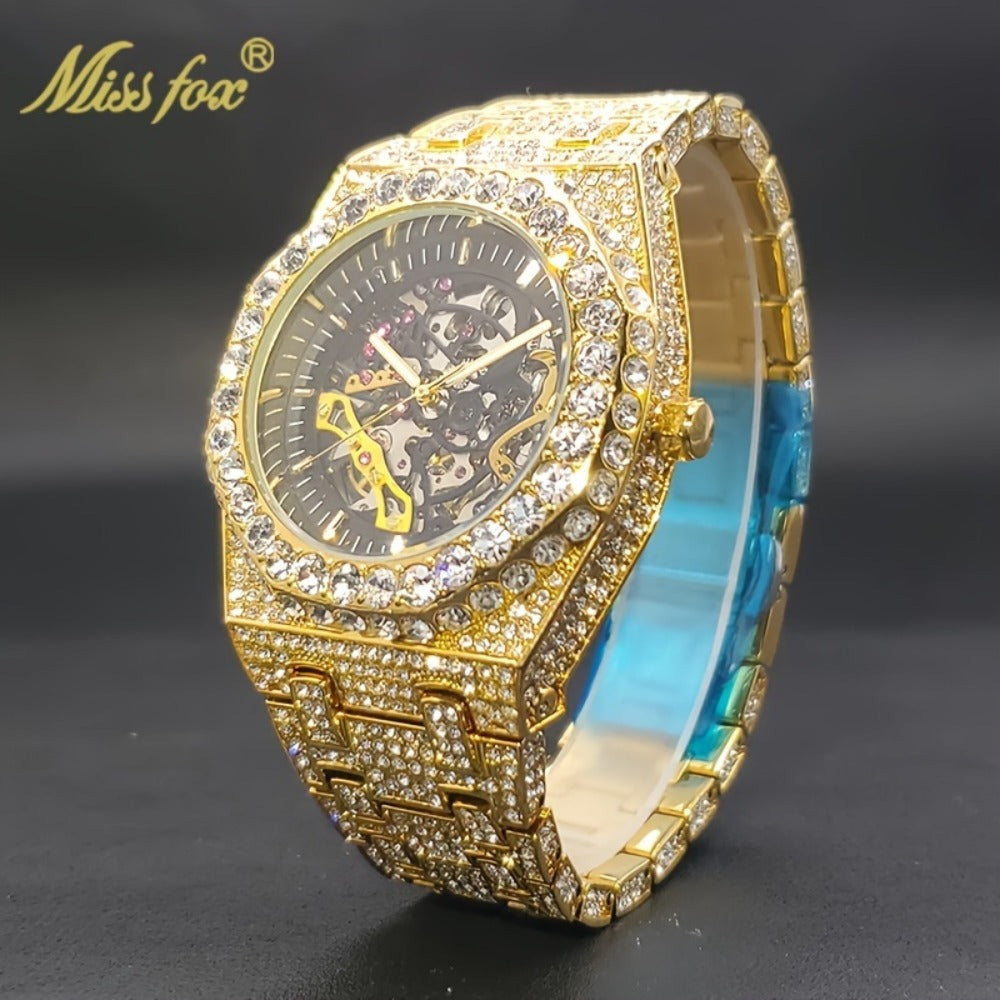 Men's Watch - 's Rhinestone Skeleton Mechanical | Hip-Hop Luxury Iced Out Diamond Dial - product detail view 4