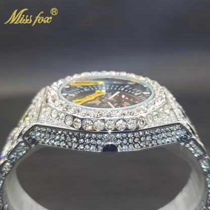 Men's Watch - 's Rhinestone Skeleton Mechanical | Hip-Hop Luxury Iced Out Diamond Dial - product detail view 6
