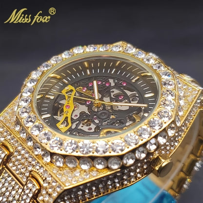 Men's Watch - 's Rhinestone Skeleton Mechanical | Hip-Hop Luxury Iced Out Diamond Dial - product detail view 7