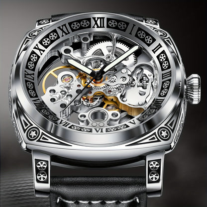 Men's Watch - 's Skeleton Automatic Mechanical GLENAW Retro Self-Winding Carved Dial - product detail view 16