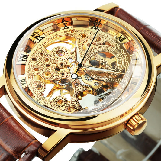 Men's Watch - Skeleton Mechanical for Hand Wind Gold Luxury Open Dial 38mm Stainless - main product view