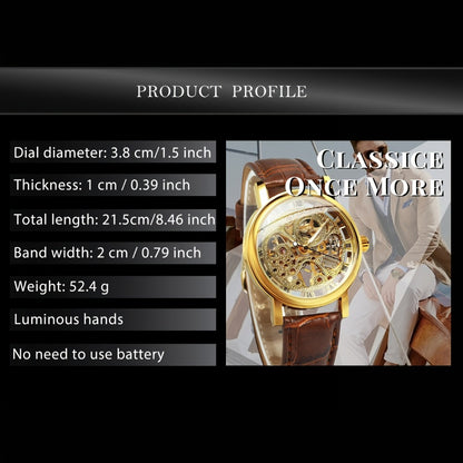 Men's Watch - Skeleton Mechanical for Hand Wind Gold Luxury Open Dial 38mm Stainless - product detail view 2