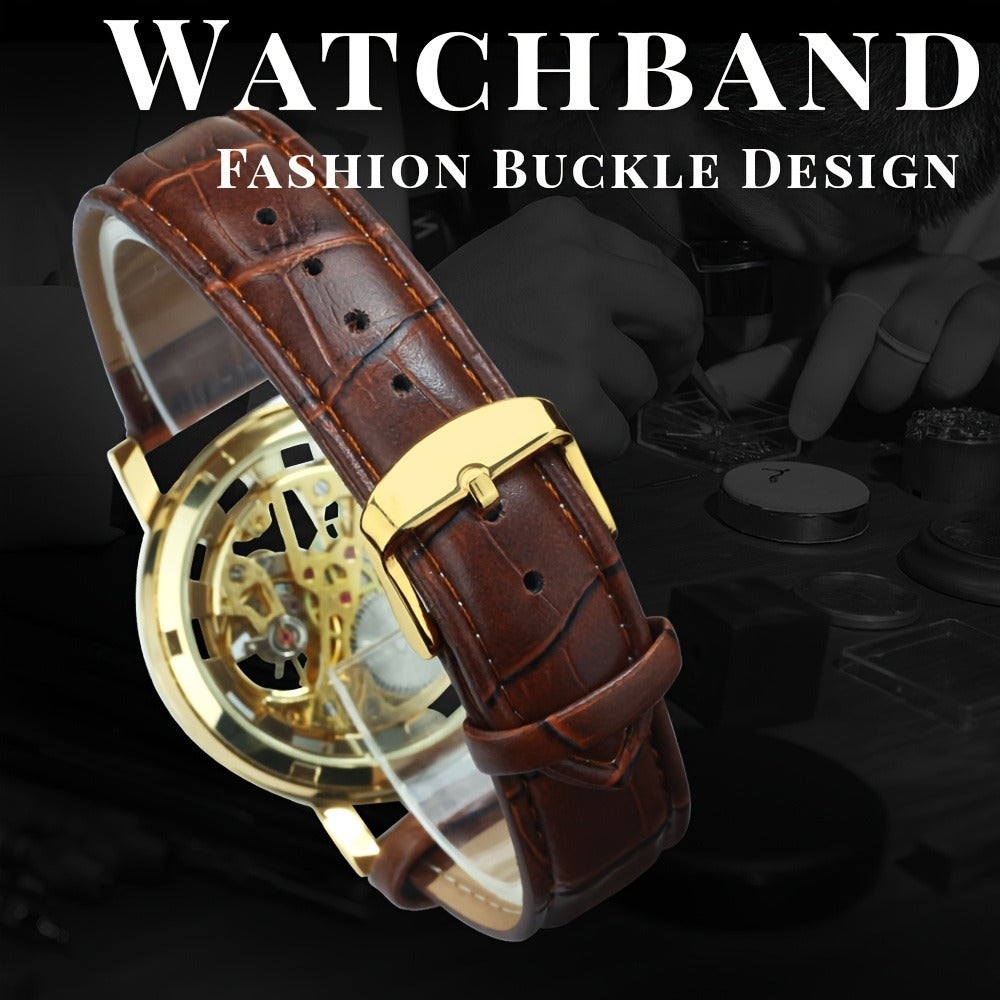 Men's Watch - Skeleton Mechanical for Hand Wind Gold Luxury Open Dial 38mm Stainless - product detail view 11