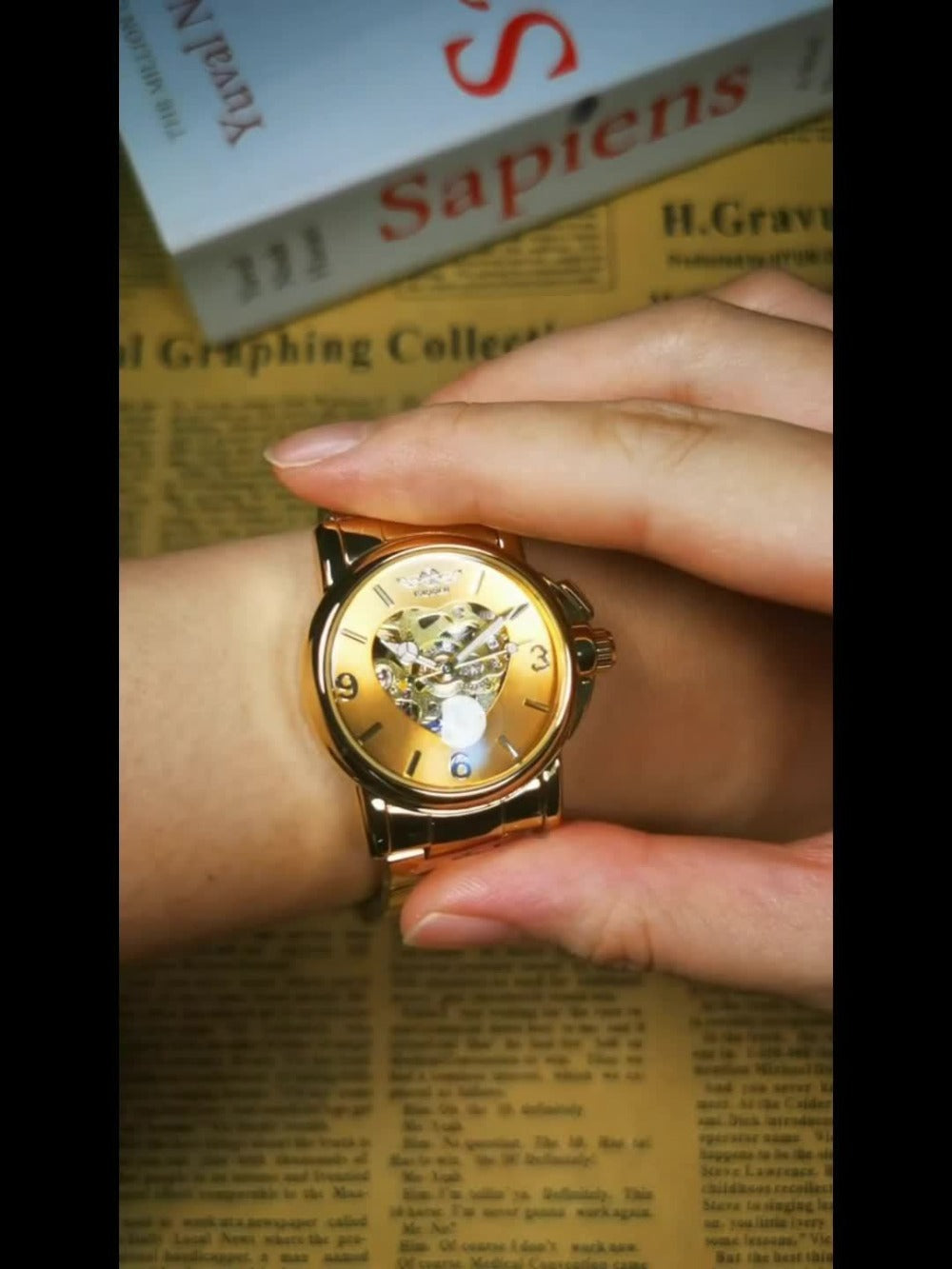 Men's Watch - T-WINNER Skeleton Automatic Mechanical for Luxury Golden Luminous Heart - product detail view 9