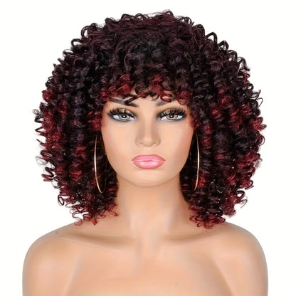 Women's Wig - Afro Coily with Bangs 14 Inch Natural Ombre Brown Heat-Resistant High - product detail view 6