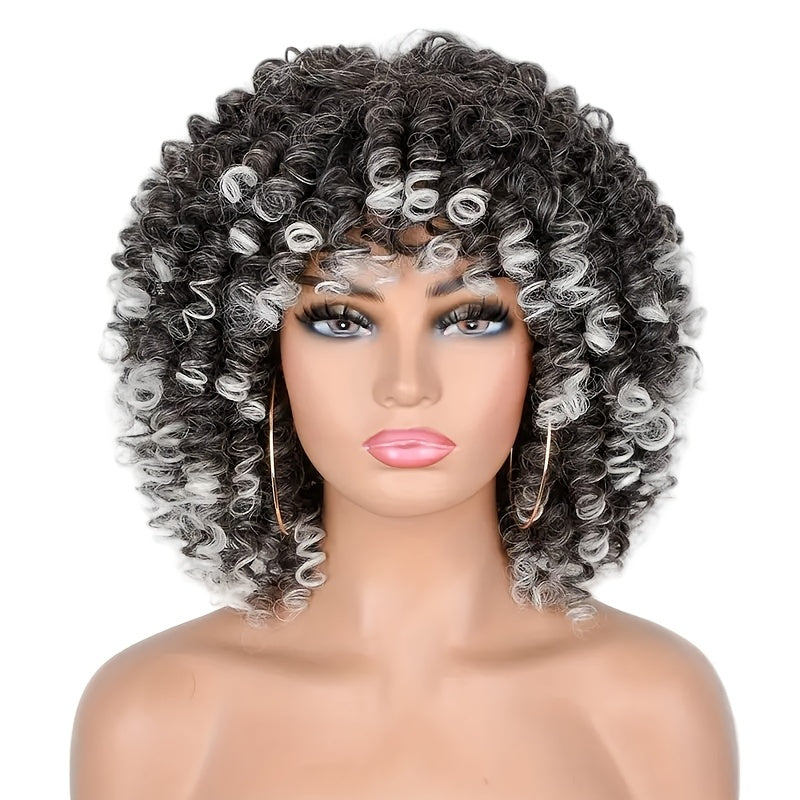 Women's Wig - Afro Coily with Bangs 14 Inch Natural Ombre Brown Heat-Resistant High - product detail view 10
