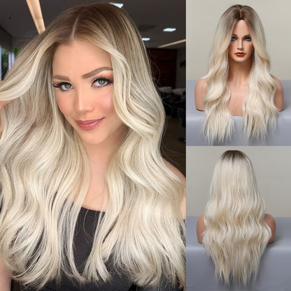 Women's Wig - Long Wavy 22 Inch Glueless Body Wave Synthetic Hair for Men Dark Brown - product detail view 2