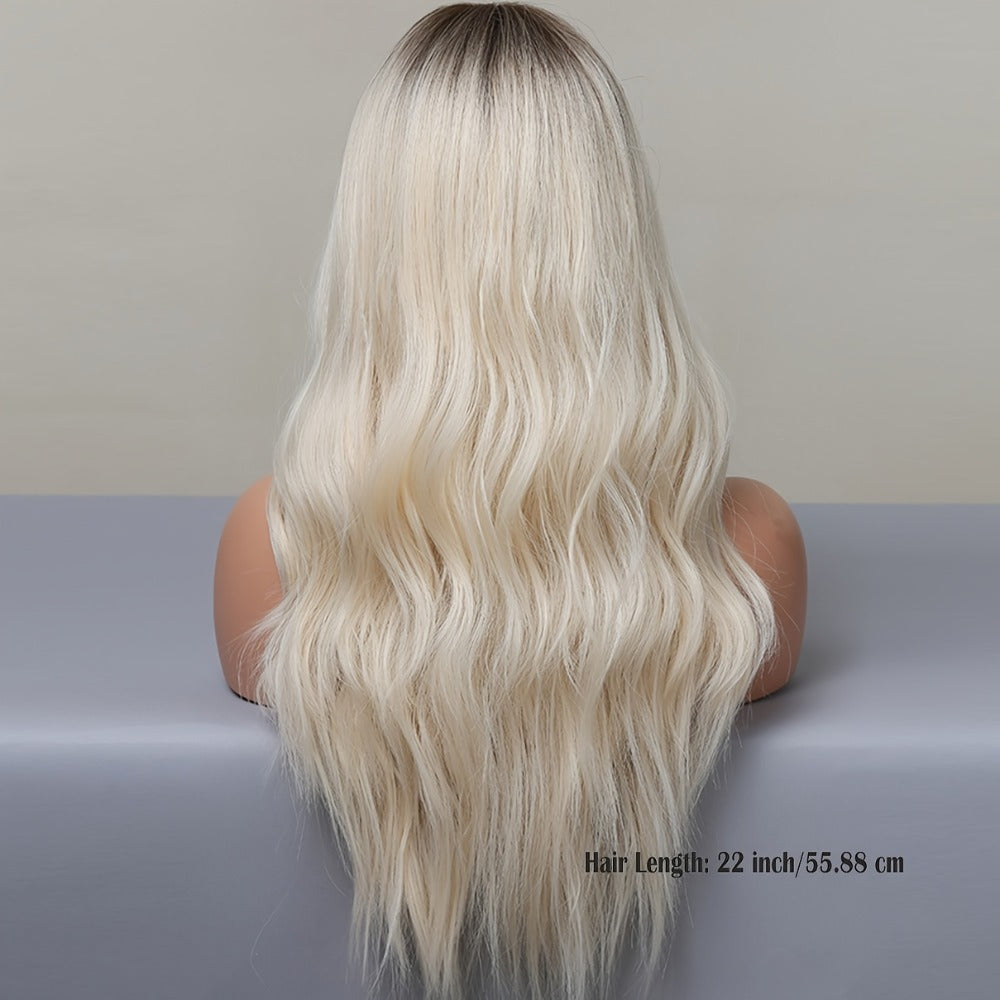 Women's Wig - Long Wavy 22 Inch Glueless Body Wave Synthetic Hair for Men Dark Brown - product detail view 5