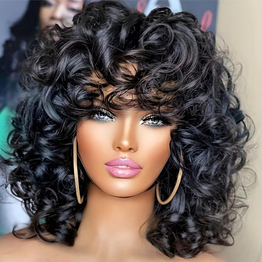 Women's Wig - 's Short Wavy 12 Inch High Temperature Synthetic Fiber Roll Curl with Rose - main product view