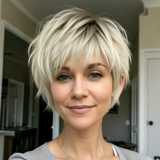 Women's Wig - Short Pixie Cut for - 8 Inch Silvery Grey Heat Resistant Synthetic Hair - main product view