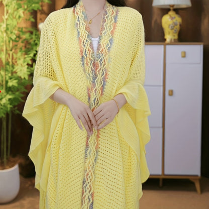 Scarf for Women - Boho Ruffle Shawl for - Hollowed Out Color Stripe Fringe Wrap , Ethnic - product detail view 2