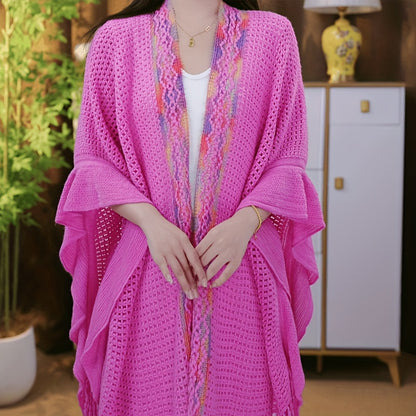 Scarf for Women - Boho Ruffle Shawl for - Hollowed Out Color Stripe Fringe Wrap , Ethnic - product detail view 10
