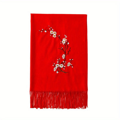 Scarf for Women - Cashmere Embroidered Ethnic Tassel Shawl Warm Neck Warmer Vintage Solid - product detail view 8