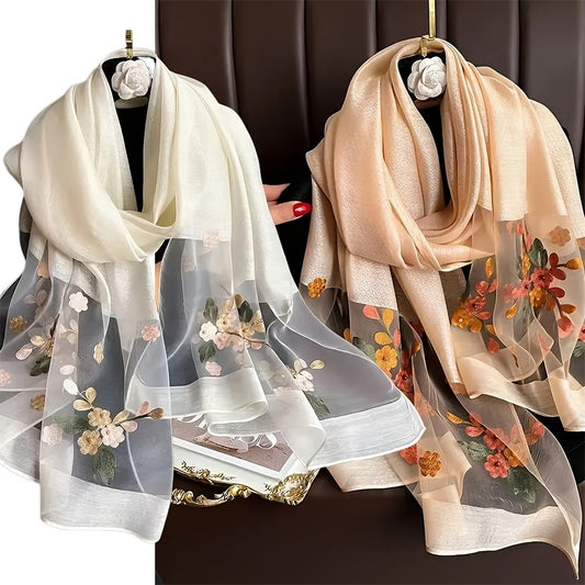 Scarf for Women - Embroidered Begonia Flower 2-Pack Dual Layer Lightweight Breathable Shawl - main product view