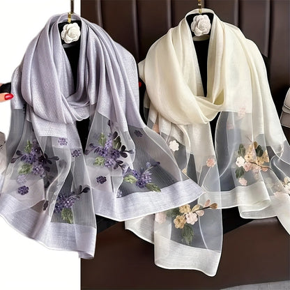 Scarf for Women - Embroidered Begonia Flower 2-Pack Dual Layer Lightweight Breathable Shawl - product detail view 3