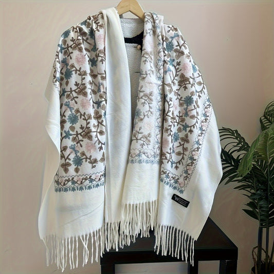 Scarf for Women - Floral Embroidered Boho Shawl Oversized Vintage Ethnic Print Wrap for Warm - main product view