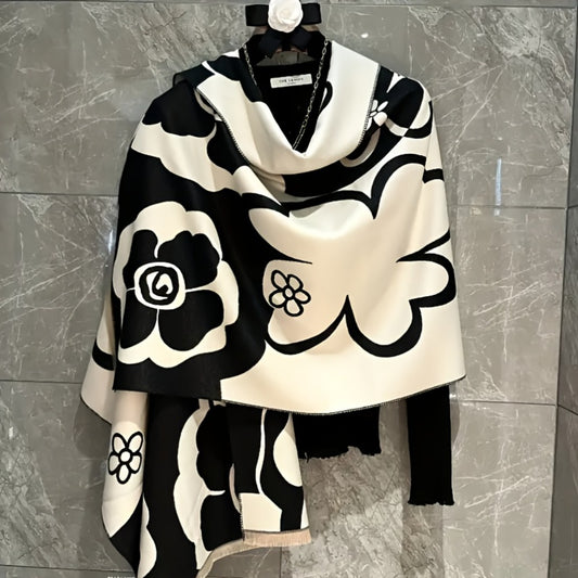 Scarf for Women - Floral Shawl for - Soft Imitation Cashmere Warm Fringe Blanket , Elegant - main product view