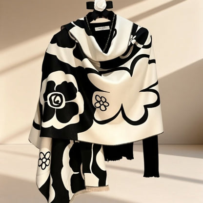 Scarf for Women - Floral Shawl for - Soft Imitation Cashmere Warm Fringe Blanket , Elegant - product detail view 6