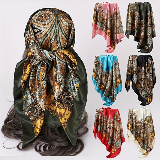 Scarf for Women - Head for 6pcs Vintage Bohemian Paisley Floral Print Square Set Satin - main product view