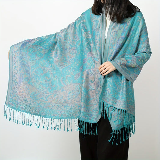 Scarf for Women - Jacquard Shawl Ethnic Cashew Tassel Long Wrap Vintage Multicolor Boho - main product view