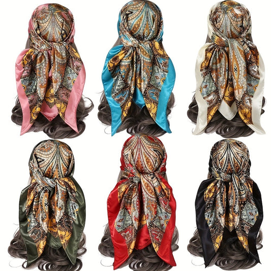 Scarf for Women - Satin Square Scarves for 6pcs Vintage Paisley Floral Silk-Feel Neck Set - main product view