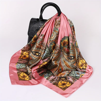 Scarf for Women - Satin Square Scarves for 6pcs Vintage Paisley Floral Silk-Feel Neck Set - product detail view 8