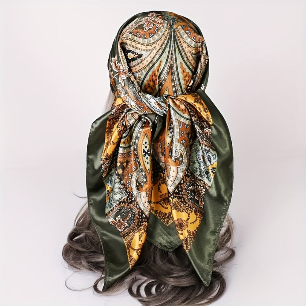 Scarf for Women - Satin Square Scarves for 6pcs Vintage Paisley Floral Silk-Feel Neck Set - product detail view 9