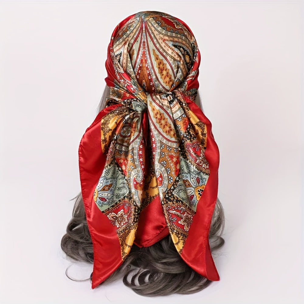 Scarf for Women - Satin Square Scarves for 6pcs Vintage Paisley Floral Silk-Feel Neck Set - product detail view 10