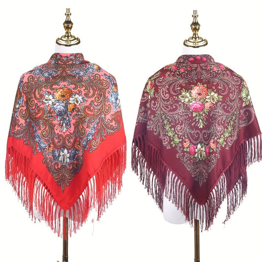 Scarf for Women - Tassel Shawl Set of 2 Vintage Floral Fringe Wrap for Warm Windproof Autumn - main product view