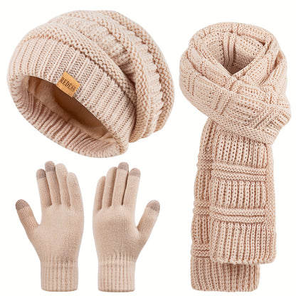 Scarf for Women - Winter Set 3-in-1 Hat Long Touchscreen Gloves Soft Warm Cold Weather - product detail view 14