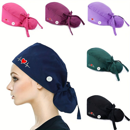 Scrub Caps & Medical Hats - for Women 6 Pack Adjustable Nursing Working with Heart Print, Lightweight - main product view