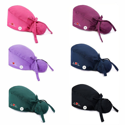 Scrub Caps & Medical Hats - for Women 6 Pack Adjustable Nursing Working with Heart Print, Lightweight - product detail view 2