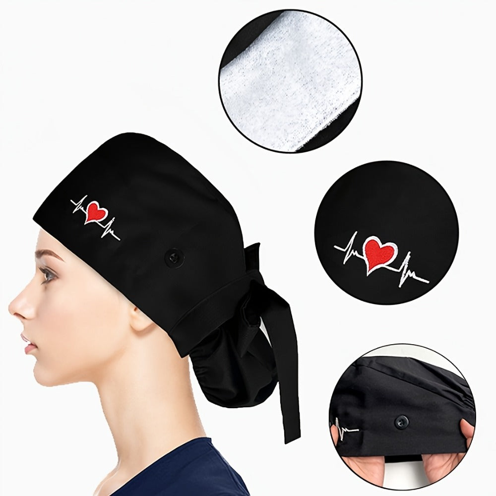 Scrub Caps & Medical Hats - for Women 6 Pack Adjustable Nursing Working with Heart Print, Lightweight - product detail view 6