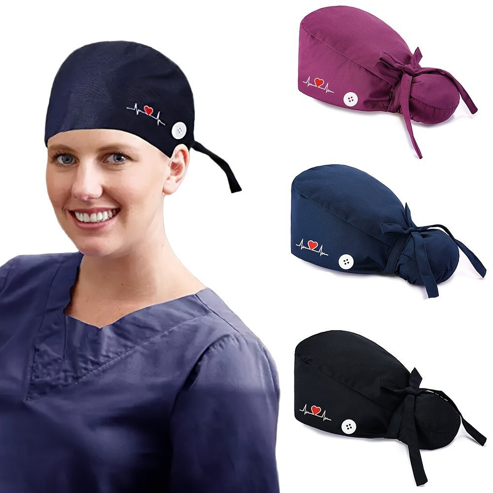 Scrub Caps & Medical Hats - for Women 6 Pack Adjustable Nursing Working with Heart Print, Lightweight - product detail view 8