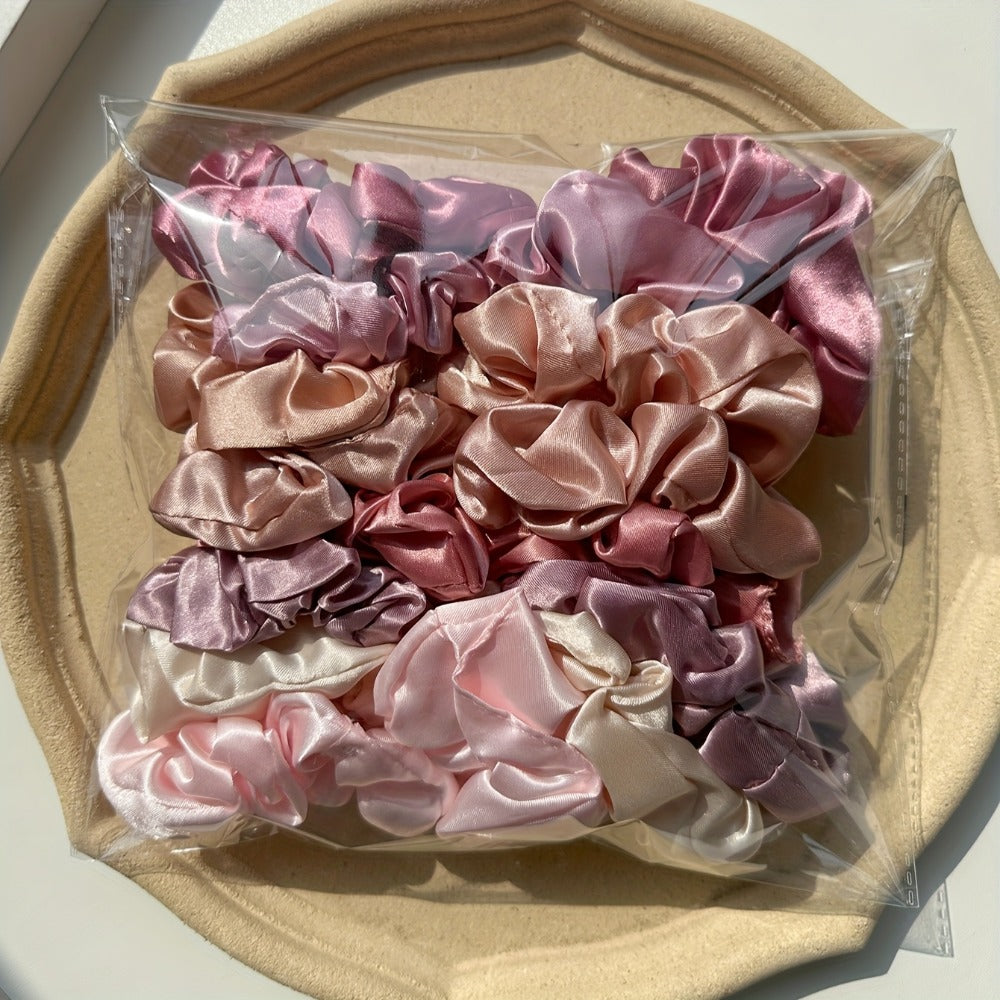 Scrunchies & Hair Ties - Satin for Women 32 Pack Soft High-Elasticity Solid Color in Pink, Purple & - product detail view 5