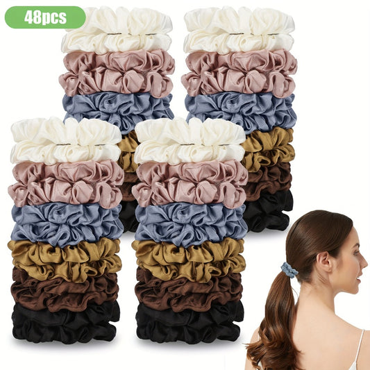 Scrunchies & Hair Ties - Satin for Women 48 Pack Soft Elastic Bands, Multicolor Ponytail Holders - main product view