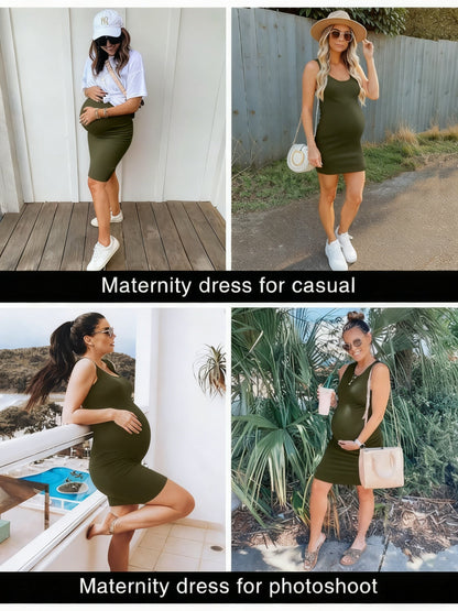Sleeveless side-ruched maternity tank midi dress – view 5